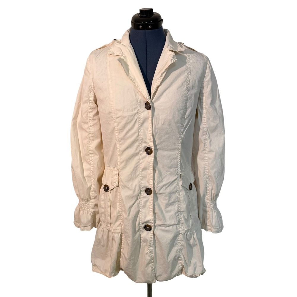 XCVI Womens Cream Cotton Ruffle Cuff Utility Military Epaulets Jacket Dress S